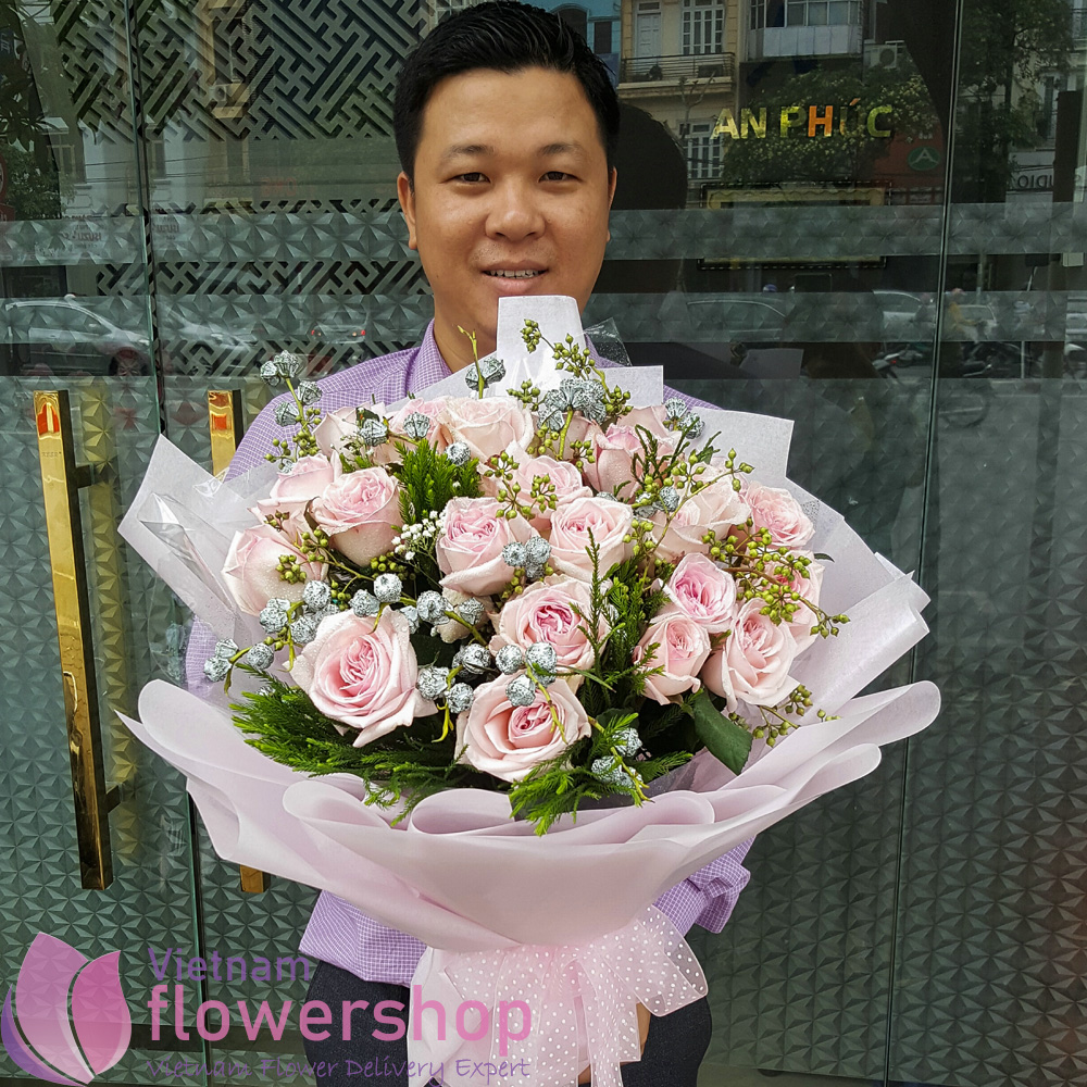Vietnam pink roses bouquet free delivery