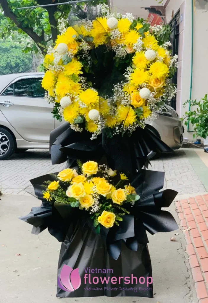 Funeral flower arrangement honoring a loved one with a meaningful tribute
