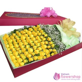 100 yellow roses in box send to Vietnam
