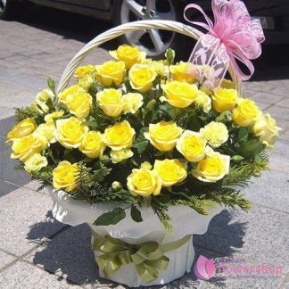Basket of yellow roses order online