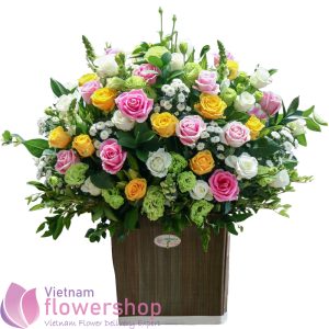 Beautiful basket of roses in Vietnam Flower Shop