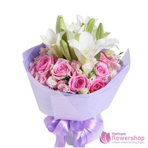 Beautiful bouquet pink and white flowers