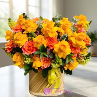 Order beautiful orange rose arrangement in Vietnam