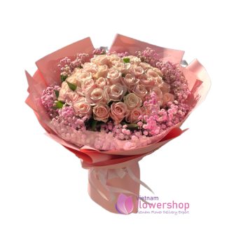 beautiful pink rose bouquet delivery Vietnam