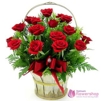 Beautiful red roses basket in Hochiminh City