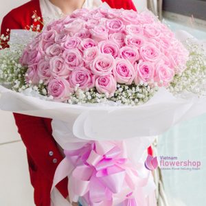 Buy 99 pink roses in flower shop Vietnam