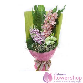 Pink cymbidium orchid bouquet in Vietnam