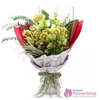 Green orchid flower bouquet same day delivery