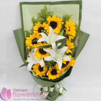 Lilies with sunflower bouquet in Saigon