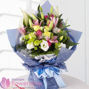 Mixed flowers bouquet for birthday in Vietnam
