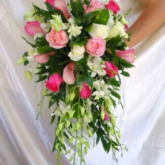 wedding bouquet white orchid and pink roses