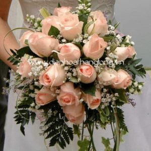 Wedding bouquet pink roses and babie flowers