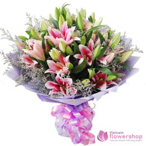 Pink lily bouquet send to HaiPhong