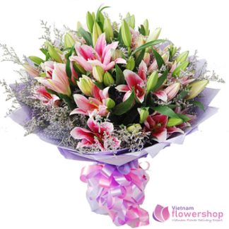 Pink lily bouquet send to HaiPhong