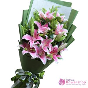 Pink lily flower arrangement Hanoi city
