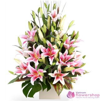 Pink lily flower basket beautiful