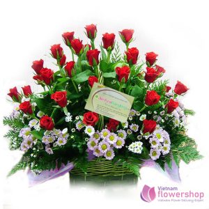Red roses basket free shipping in Vietnam