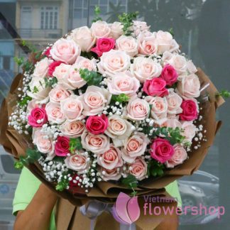 Send bouquet of 99 pink roses to Vietnam