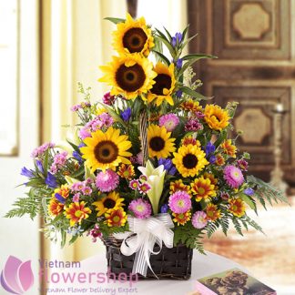 Send ssunflower basket online to Vietnam