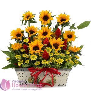 Sunflowers basket same day delivery to Vietnam