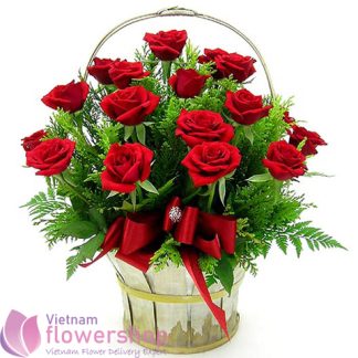Vietnam birthday flowers with red roses basket