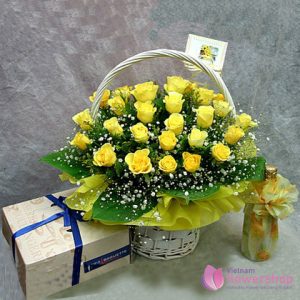 Vietnam Flower Shop Yellow roses basket