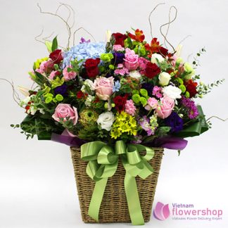 Happy day flower arrangement delivery Vietnam