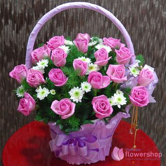 Vietnam Pretty pink roses basket beautiful