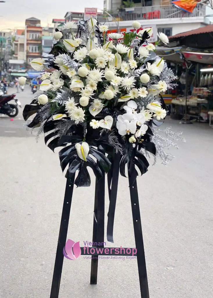 Respectful funeral flower arrangement in Vietnam
