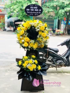 Funeral wreath with fresh flowers for a memorial service