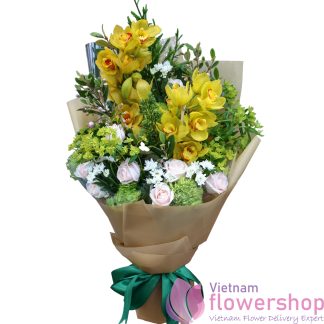 Order yellow cymbidium orchid delivery Vietnam