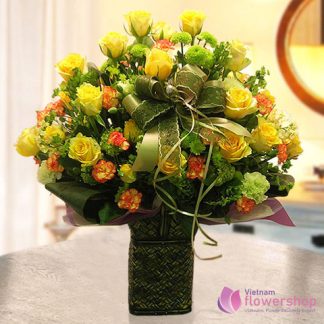 Yellow roses basket delivery in Vietnam