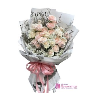 Beautiful pink rose bouquet delivery Vietnam online