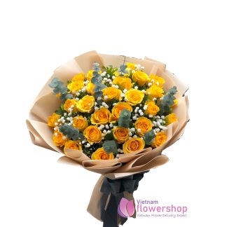 Order yellow rose bouquet delivery Vietnam